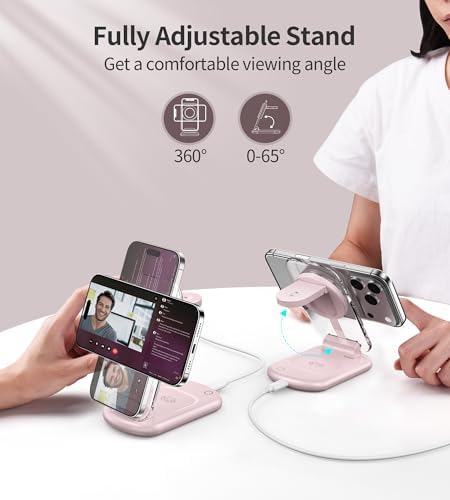 3 in 1 Magnetic Wireless Charging Station for Apple Devices, Fast Foldable Travel Mag-Safe Charger Stand with Night Light for iPhone 17 16 15 14 13 12 Series, Apple Watch/AirPods Pro, PK|B0DM8R5N69