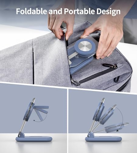 3 in 1 Magnetic Wireless Charging Station for Apple Devices, Fast Foldable Travel Mag-Safe Charger Stand with Night Light for iPhone 17 16 15 14 13 12 Series, Apple Watch/AirPods Pro, PK|B0DM8R5N69