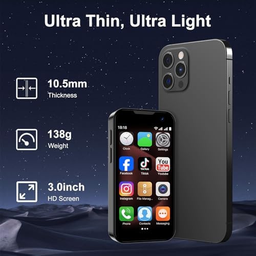 Mini phone Unlocked Mini Smartphone for kids with 3.0" HD Touch Screen World's Smallest Cell Phone Quad Core Dual Sim Card Face ID Android Compact Small Mobile Phones for Student Pocket 2GB+16GB Black|B0DRL9NY17