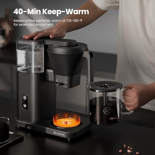 Kismile 8 Cup Drip Coffee Maker Machine, Pour Over Coffee Brew with 3s Instant Heat 197-205℉, Removable Water Tank, Adjustable Flow Control, Deep Cold Brew & Keep Warm 40 Min, Easy to Clean(Black)|B0FQV6FPPM