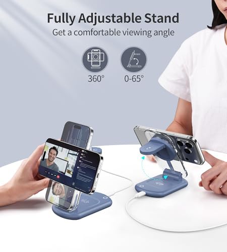 3 in 1 Magnetic Wireless Charging Station for Apple Devices, Fast Foldable Travel Mag-Safe Charger Stand with Night Light for iPhone 17 16 15 14 13 12 Series, Apple Watch/AirPods Pro, PK|B0DM8R5N69
