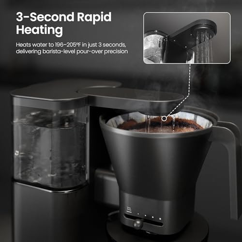 Kismile 8 Cup Drip Coffee Maker Machine, Pour Over Coffee Brew with 3s Instant Heat 197-205℉, Removable Water Tank, Adjustable Flow Control, Deep Cold Brew & Keep Warm 40 Min, Easy to Clean(Black)|B0FQV6FPPM