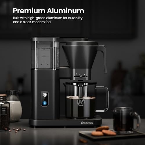 Kismile 8 Cup Drip Coffee Maker Machine, Pour Over Coffee Brew with 3s Instant Heat 197-205℉, Removable Water Tank, Adjustable Flow Control, Deep Cold Brew & Keep Warm 40 Min, Easy to Clean(Black)|B0FQV6FPPM
