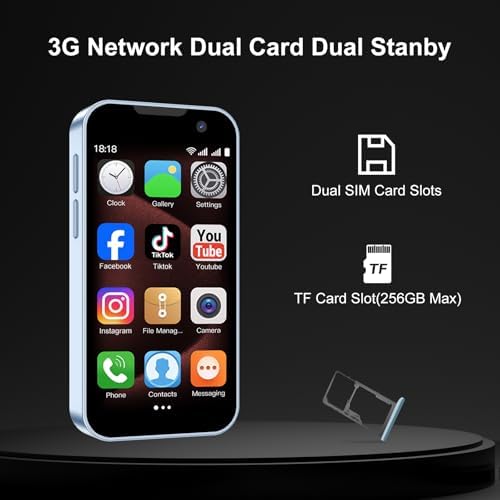 Mini phone Unlocked Mini Smartphone for kids with 3.0" HD Touch Screen World's Smallest Cell Phone Quad Core Dual Sim Card Face ID Android Compact Small Mobile Phones for Student Pocket 2GB+16GB Black|B0DRL9NY17