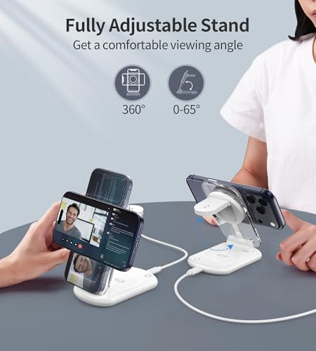 3 in 1 Magnetic Wireless Charging Station for Apple Devices, Fast Foldable Travel Mag-Safe Charger Stand with Night Light for iPhone 17 16 15 14 13 12 Series, Apple Watch/AirPods Pro, PK|B0DM8R5N69