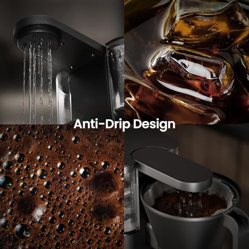 Kismile 8 Cup Drip Coffee Maker Machine, Pour Over Coffee Brew with 3s Instant Heat 197-205℉, Removable Water Tank, Adjustable Flow Control, Deep Cold Brew & Keep Warm 40 Min, Easy to Clean(Black)|B0FQV6FPPM