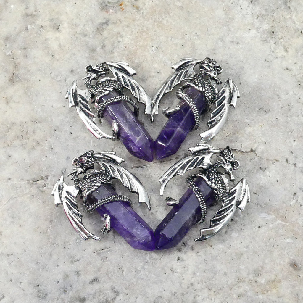Amethyst Flying  Dragon Point Pendant 34x50mm