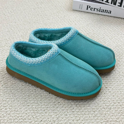 Cozy Women's Fuzzy Slippers Genuine Suede Slip On Memory Foam Shoes